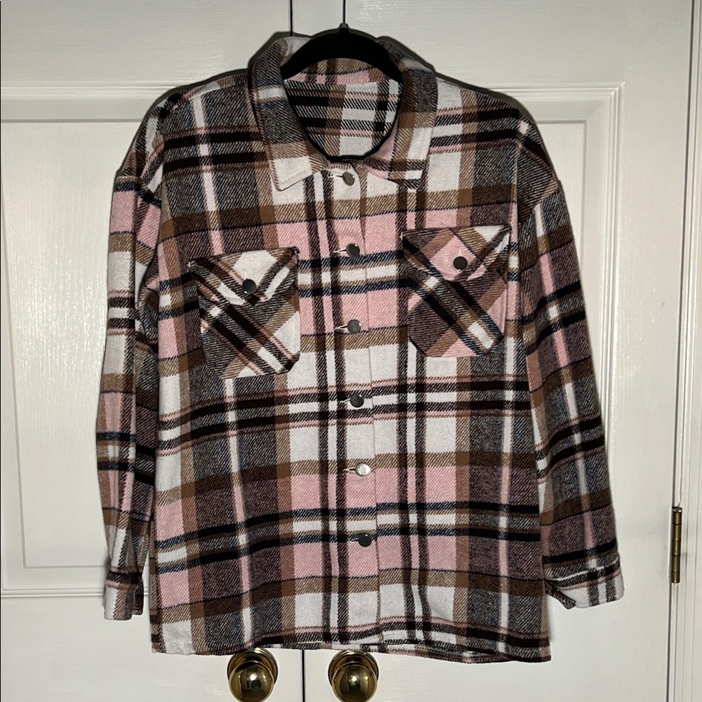 Plaid shacket in Pink and Brown